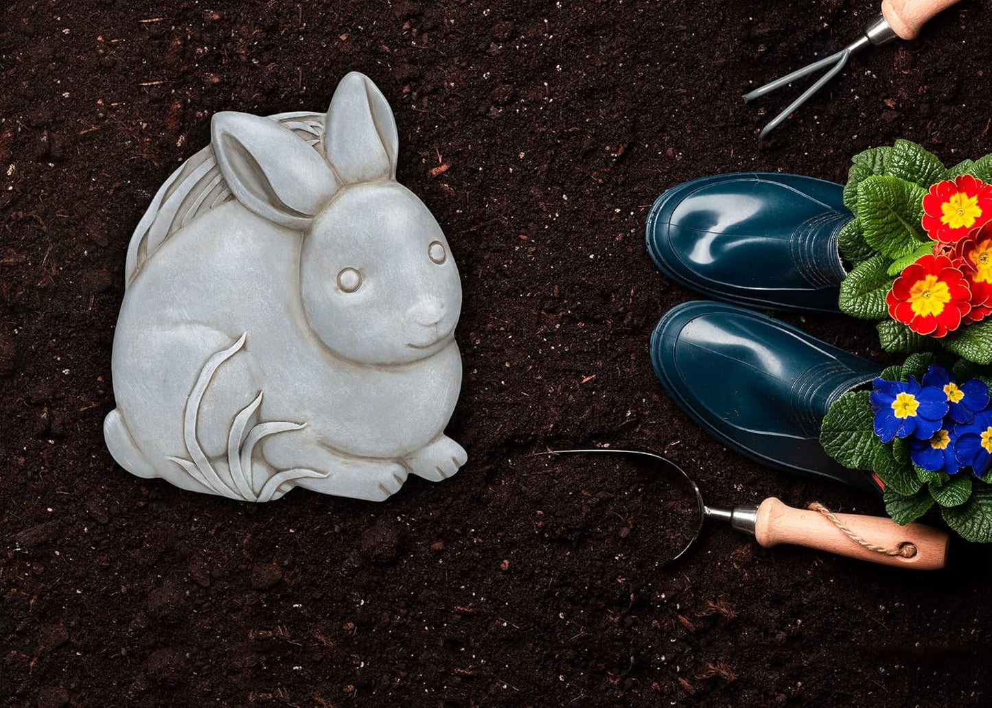 NAT & Jules Animal Character Shaped Dimensional Indoor Outdoor 11 inch Cast Resin Decorative Garden Stepping Stone, Patio, Walkway Sculpture Yard Art, Stone Grey Bunny