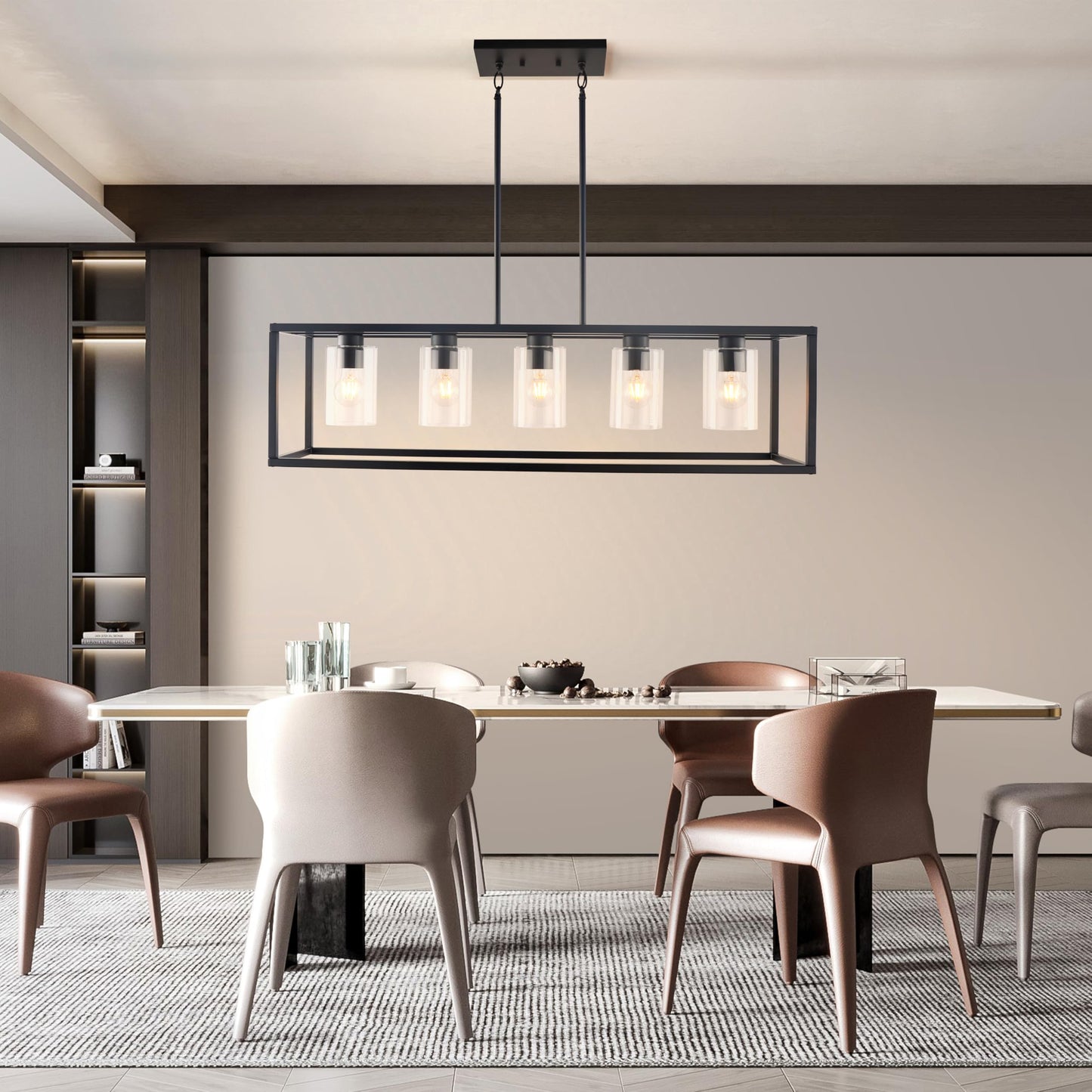 Kalium Chandeliers For Dining Room  5 Light Dining Room Light Fixture Modern Metal Industrial Kitchen Lighting Fixtures Easy Installation Pendant Lights For Bar Restaurant  Coffee Shop-E26 Base Black
