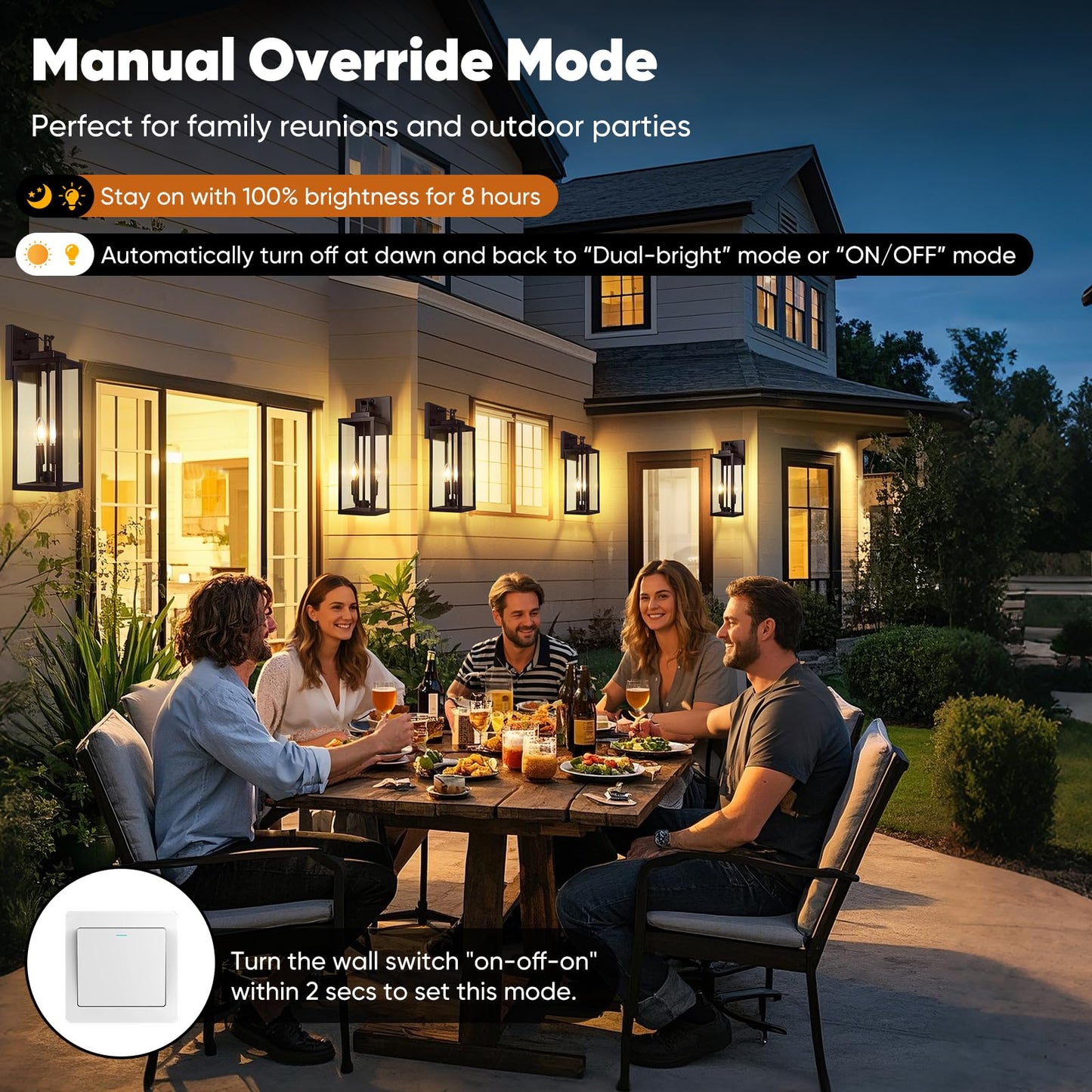 Beslowe 18  Upgraded Motion Sensor Outdoor Wall Lights  Dusk To Dawn Porch Lights Outdoor Wall Sconces  3 Lighting Modes Exterior Lighting Fixtures With Hooks  Brown Outside Lights For House  2-Pack