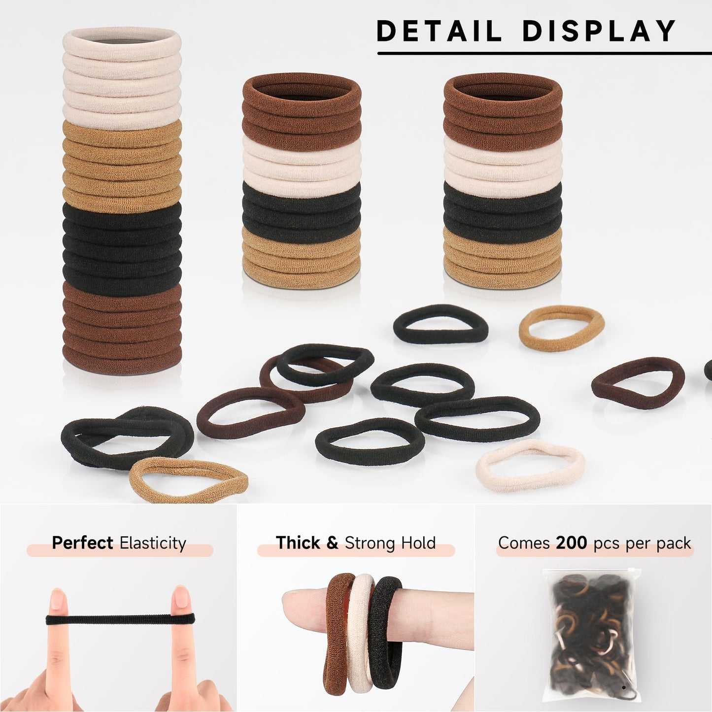 YIMEIS 200 PCS Thick Seamless Hair Ties for Women - Seamless, Ouchless Ponytail Holders - Hair Bands Accessories for Thick Hair