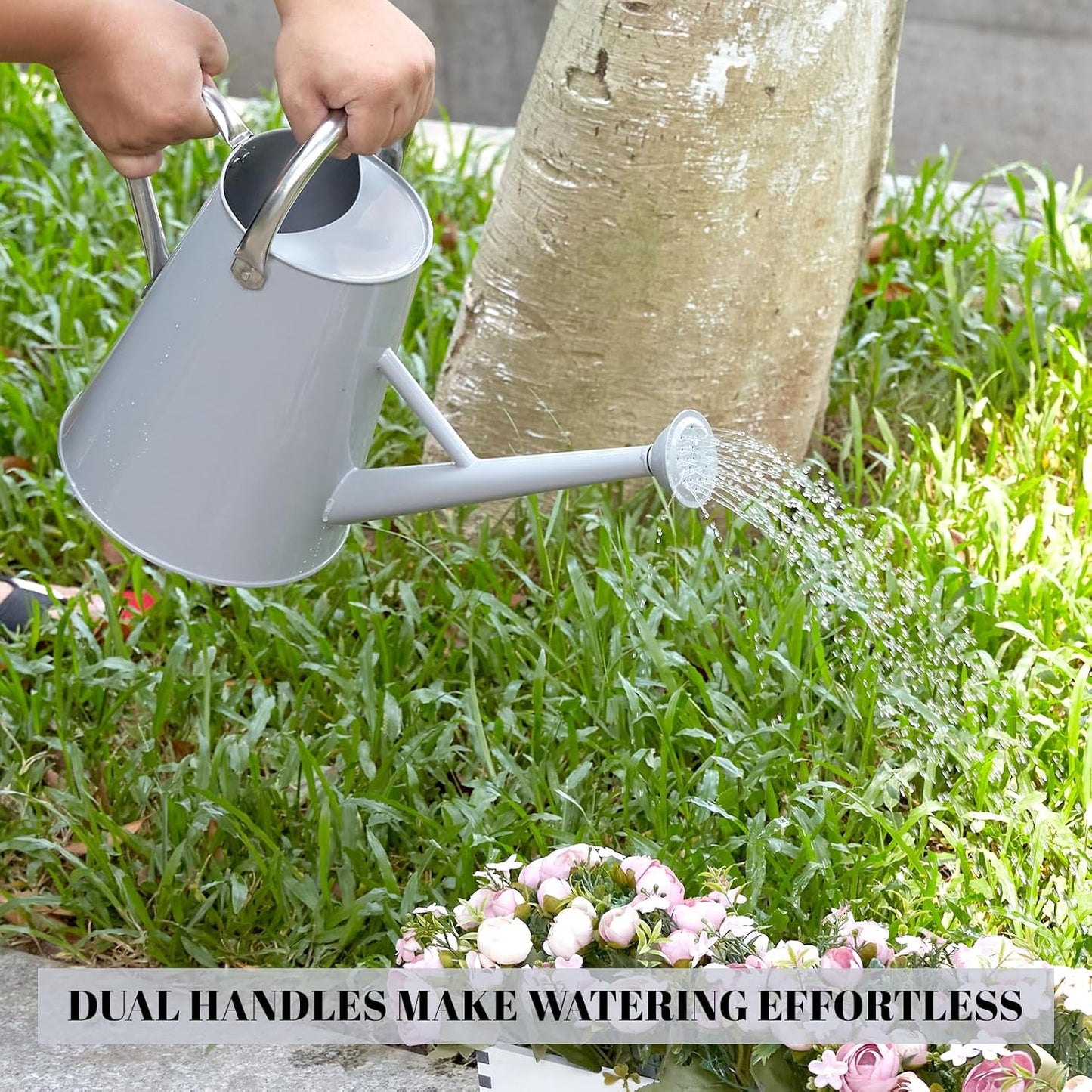 1.5 Gallon Watering Can for Outdoor Plants,Large Metal Plant Watering Pot with Removable Spout,Flower Garden Water Can Watering Pot,Galvanized Steel Watering Can with Stainless Steel Handles，Grey