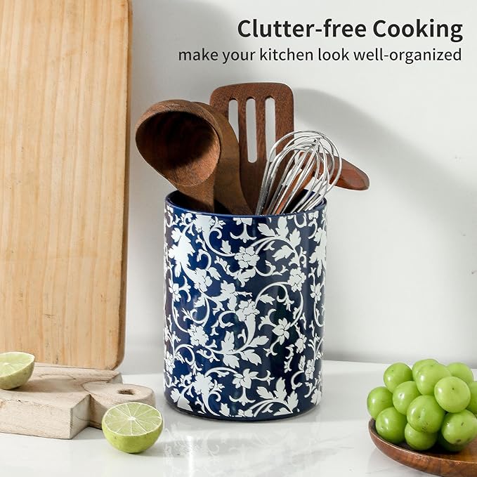 Kitchen Tool Holder, Kitchen Spatula Holder-Extra Large Utensil Holder,Utensil holder Ceramic Apartment Essentials（7.2in×6.2in）