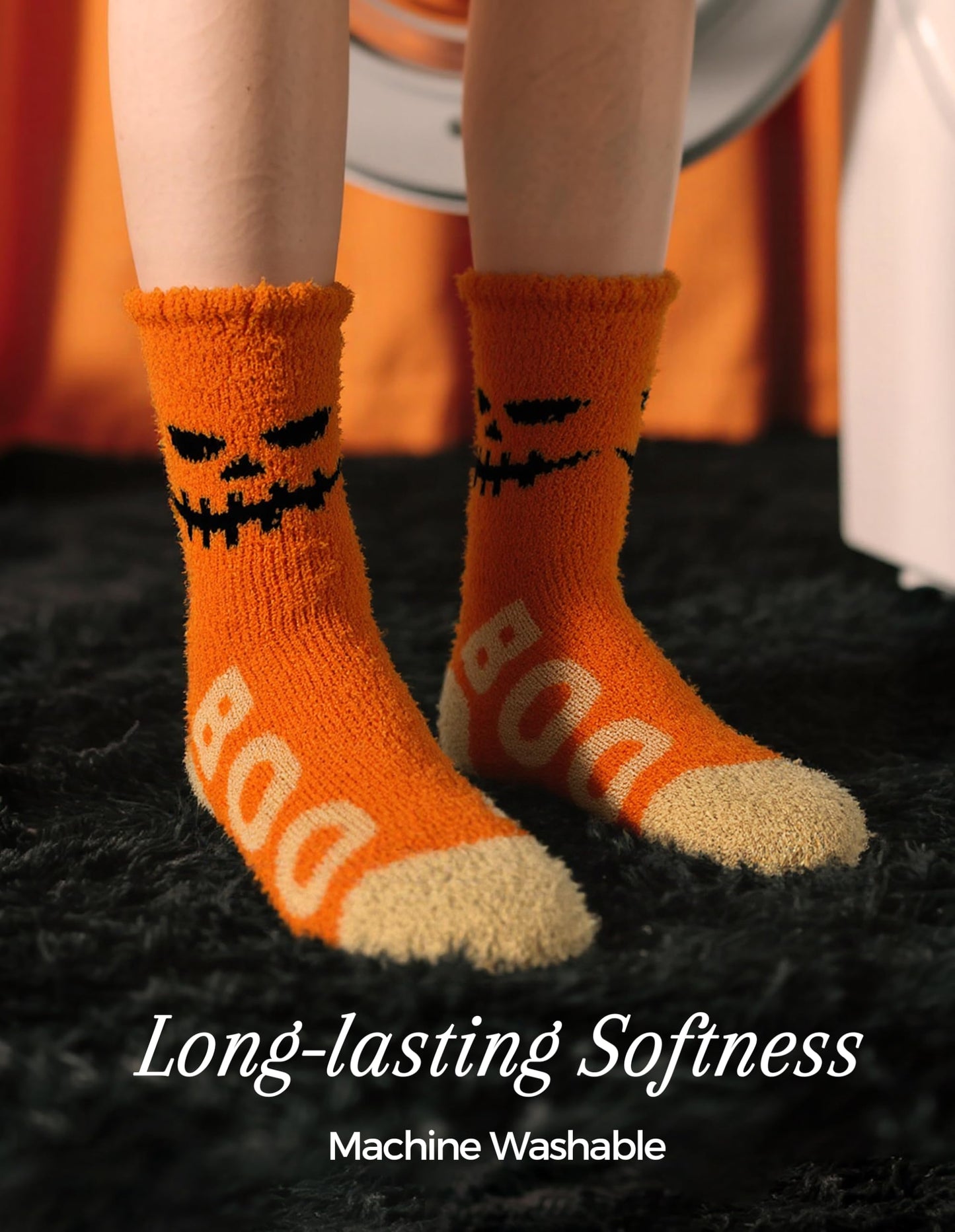 TEHOOK 4X Thicker & 2X Softer Halloween Fuzzy Socks for Boo Spooky Basket Stuffers - Cozy Fluffy Soft Warm Socks for Women Gifts (Size 6-12)