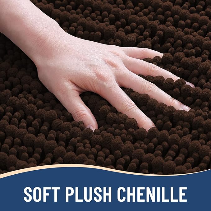 Arotive Luxury Chenille Toilet Rugs U-Shaped, Extra Soft Thick Absorbent Bathroom Mat, Non-Slip Shaggy Plush Contour Rugs, Machine Wash Dry Bath Mat for Toilet Base, 24x20, Brown