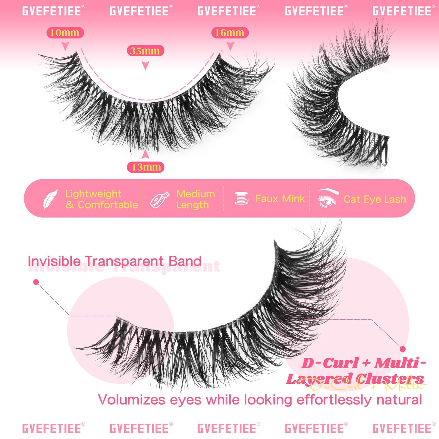 Cat Eye Lashes False Eyelashes Clear Band Natural Look Fluffy Faux Mink Lashes Wispy Soft Eyelashes Lightweight Handmade D Curl