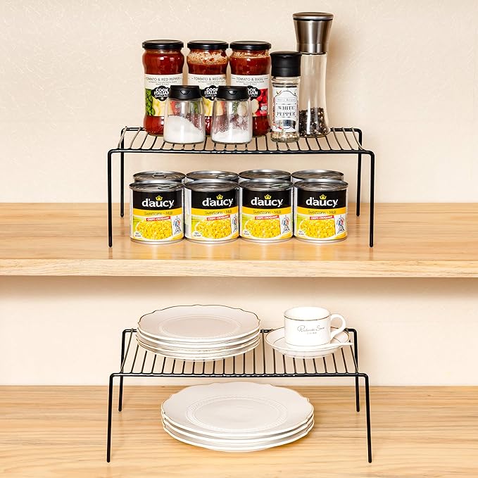 Redrubbit 2 Pack Large (15.7 x 9. 4 Inch) Cabinet Storage Shelf Rack, Rustproof Kitchen Counter and Cabinet Shelf, Storage Rack Organizer for Kitchen, Fridge, Cabinet, Bathroom, Black