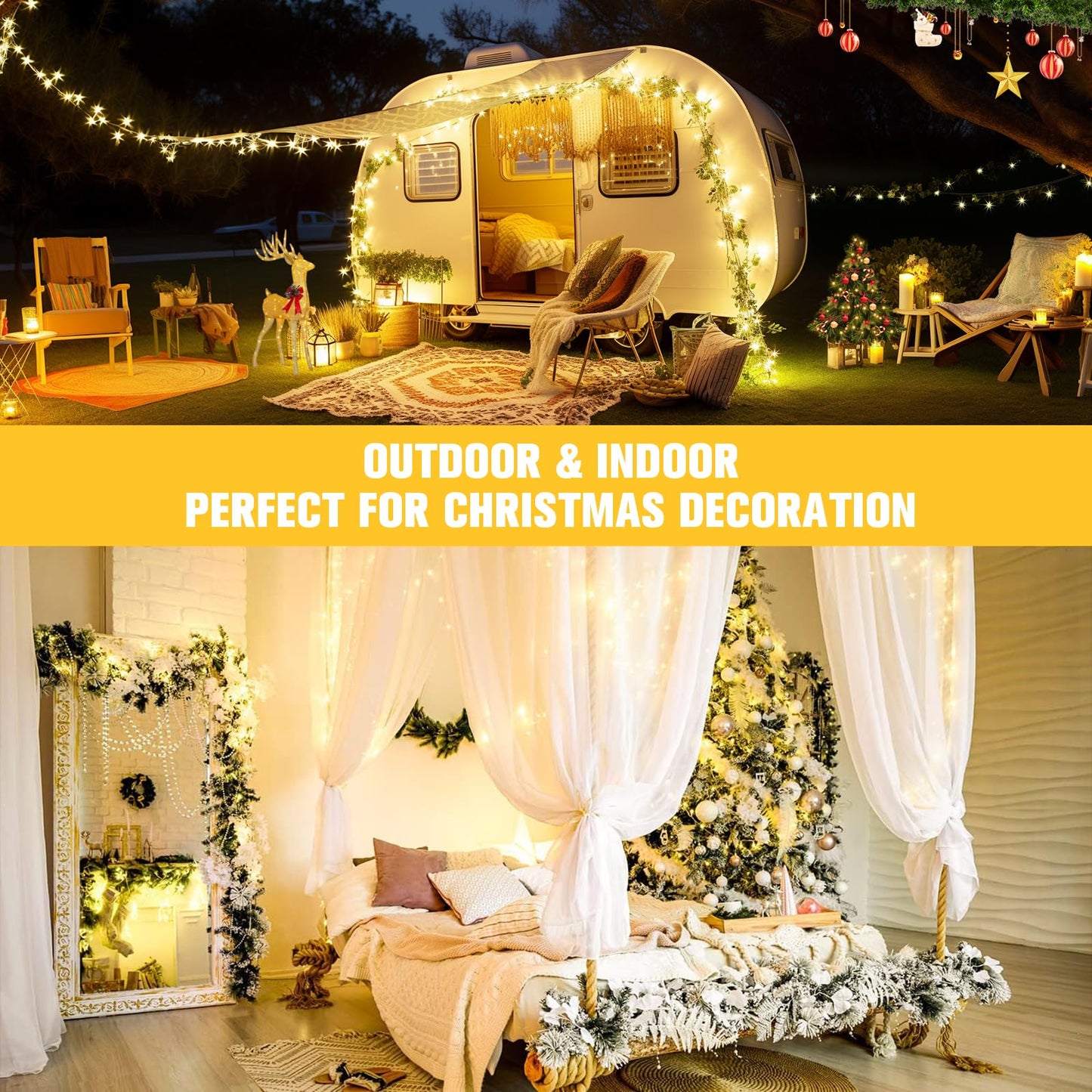 JMEXSUSS 2 Pack Battery Operated String Lights, 33ft, 100 LED, Warm White, 8 Modes, Model 690489fc-45b9-4365-