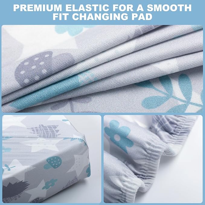 Changing Table Pad Cover Elastic Changing Pad Cover Premium Baby Changing Pad Cover 2 Pack for Boys Girls Soft and Comfortable (Baby Whale and Hedgehog)