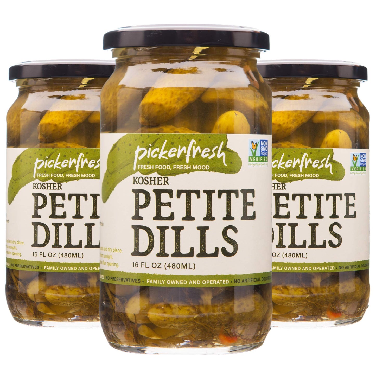 Pickerfresh Kosher Baby Dill Pickles, Petite Dills - Garlic, Dill & Red Pepper Cornichons - Simple Ingredients - Non-GMO, No Art