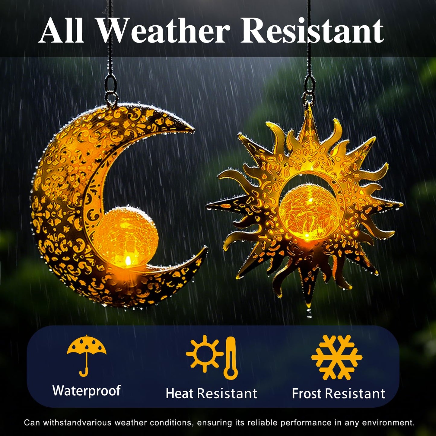 Qcf Solar Hanging Sun And Moon Lights Garden Outside Decor 2 Pack Metal Lanterns Outdoor Sunflower Art Decorations For Porch Backyard Patio Wall Tree Unique Gardening Gifts For Women Mom Grandma