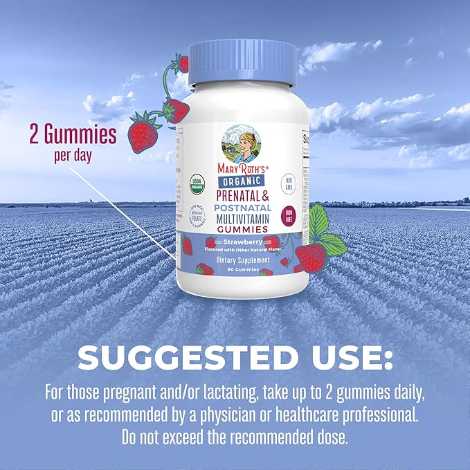 MaryRuth Organics Prenatal Postnatal Multivitamin Gummies (Strawberry) & Women's 3-in-1 Daily Probiotic Capsules | Clean Label Project Verified® | Breastfeeding & Gut Health | Vegan, Non-GMO