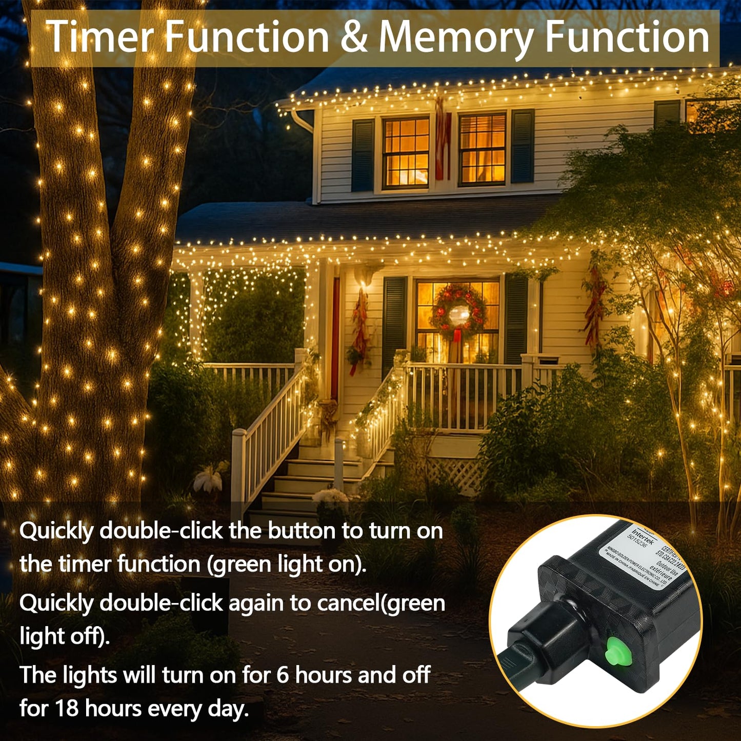 2-Pack 66Ft 200 Led String Lights Indoor Outdoor Waterproof  Christmas Lights On Clear Wire  13 Modes Twinkle Fairy String Lights For Xmas Tree Wedding Decorations Party Bedroom Garden (Warm White)