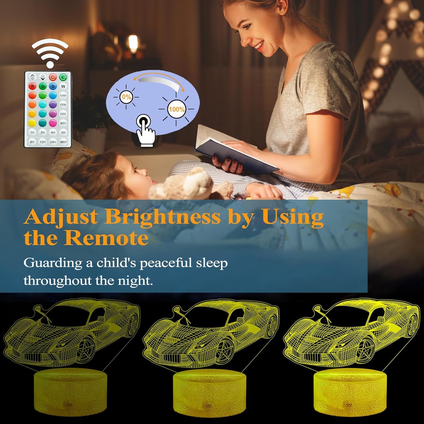 Car Gifts for Men, Racing Vehicle Night Light with Remote Control, 16 Colors Changing, Timer, RGB Flashing Mode and Dimmable, Cool Gifts for Boys Christmas Decor