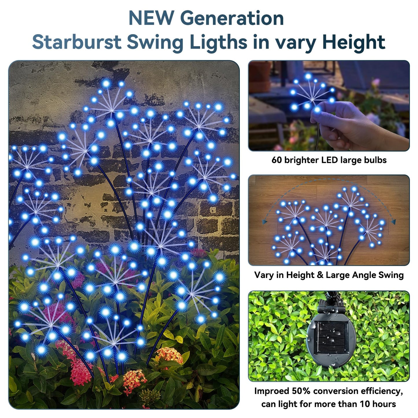 Solar Garden Lights 2 Pack Waterproof Swaying Starburst Light Solar Outdoor Lights For Yard Patio Walkway Pathway Party Wedding Decoration  Unique Gifts For Women  Blue