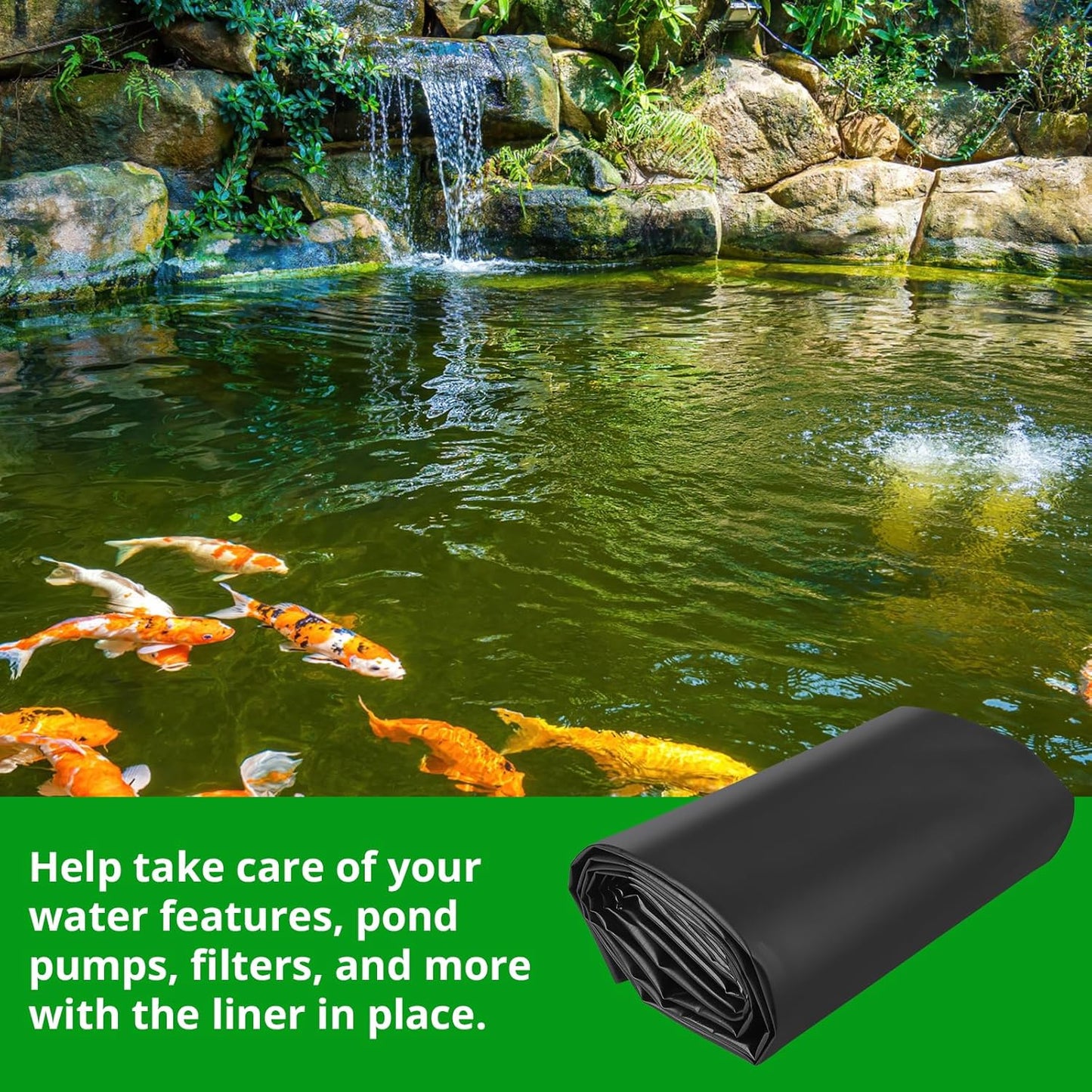 45 Mil EPDM Pond Liner 10x15ft - Fish-Safe Rubber for Outdoor Ponds, Waterfalls, Koi Fish Ponds, Landscaping - Puncture Resistant, UV Proofs, Durable, Flexible Water Barrier