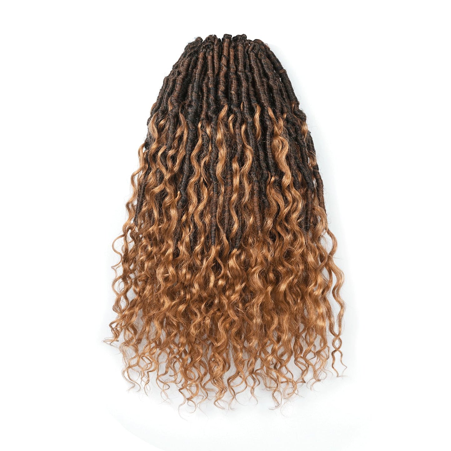 ToyoTress Boho Croceht Locs With Human Hair Curls - 16 Inch 8 Packs Ombre Brown Handmade Pre-Looped Crochet Braids For Black Wom