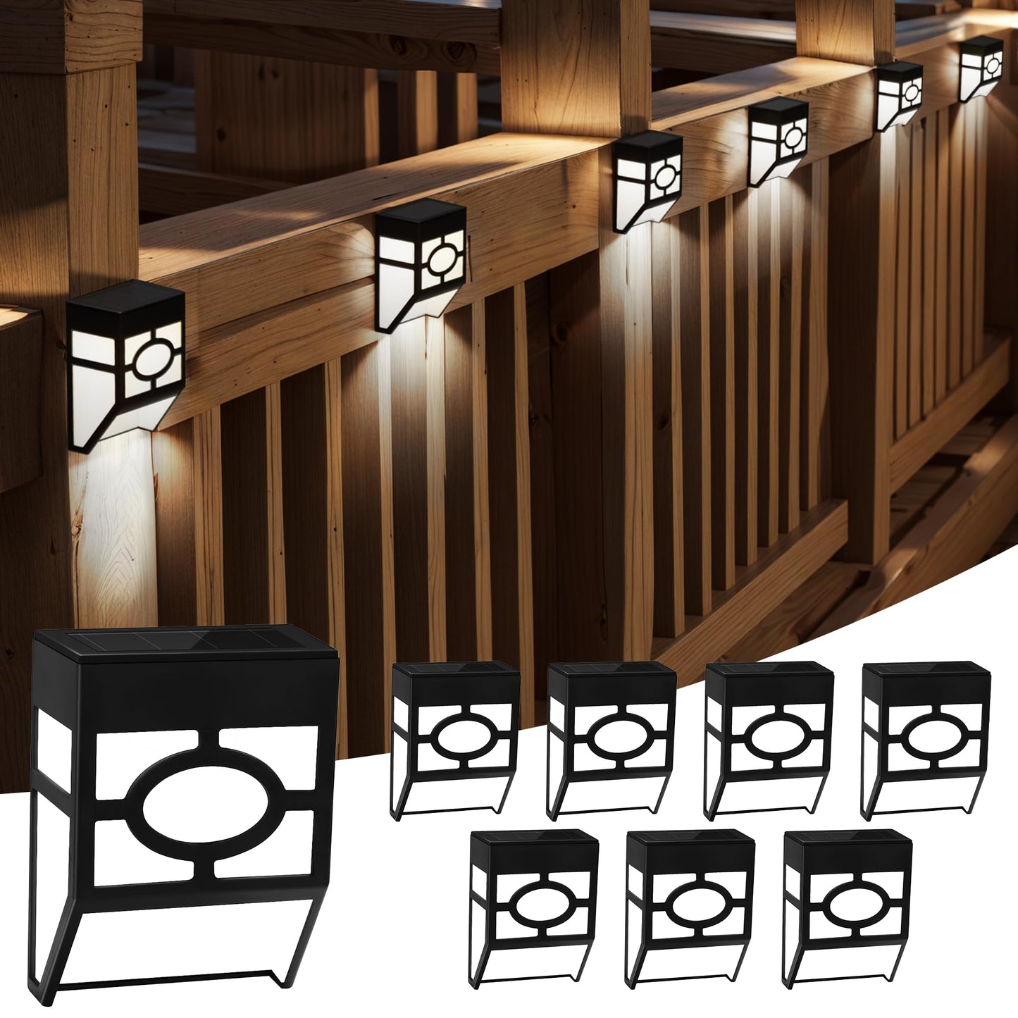 Otdair Solar Fence Lights - 8 Pack Waterproof Led Outdoor Lights, Cold White/Multicolor, Plastic For Deck, Patio, Yard, Front Door