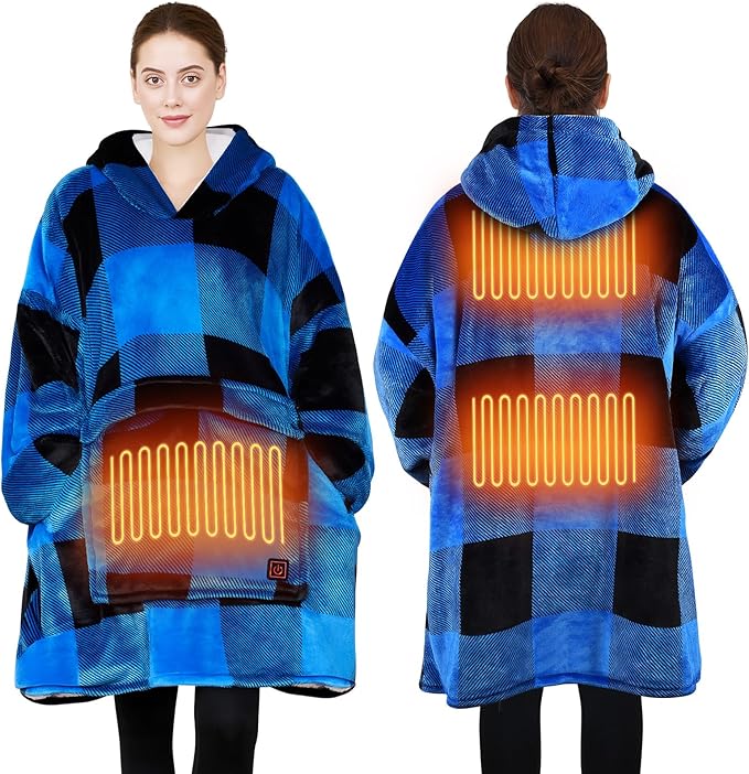 Junbig Wearable Heated Blanket Hoodie, USB Heated 3 Heating Levels and Overheat Protection Flannel and Sherpa Soft Heated ...