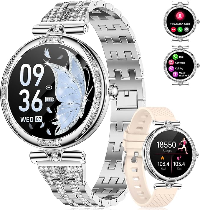 LIGE Smart Watches for Women (Answer/Make Call) with Diamonds,1.19” AMOLED Smartwatch with Heart Rate/Sleep Monitor,IP68 W...
