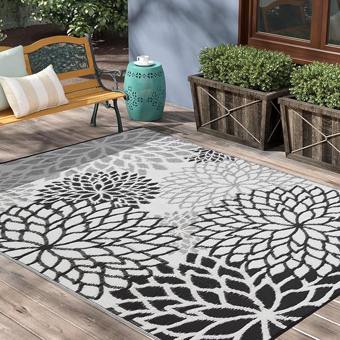 Outdoor Rug 6x9 ft Waterproof, Reversible Outdoor Plastic Straw Rug for Patios Clearance, Outdoor Area Rug Carpet RV Mat for Camping Backyard Deck Porch