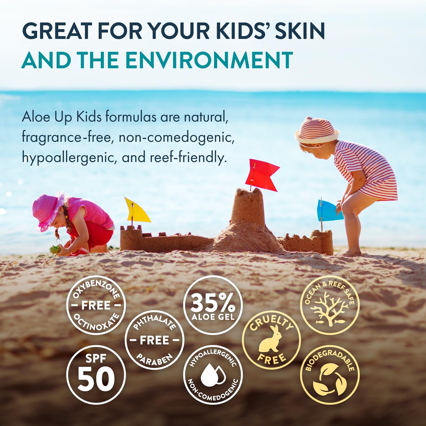 Aloe Up Kids Sport Sunscreen Lotion SPF 50 - Broad Spectrum Sheer Face and Body Sunscreen Protector for Sensitive Skin - With Al