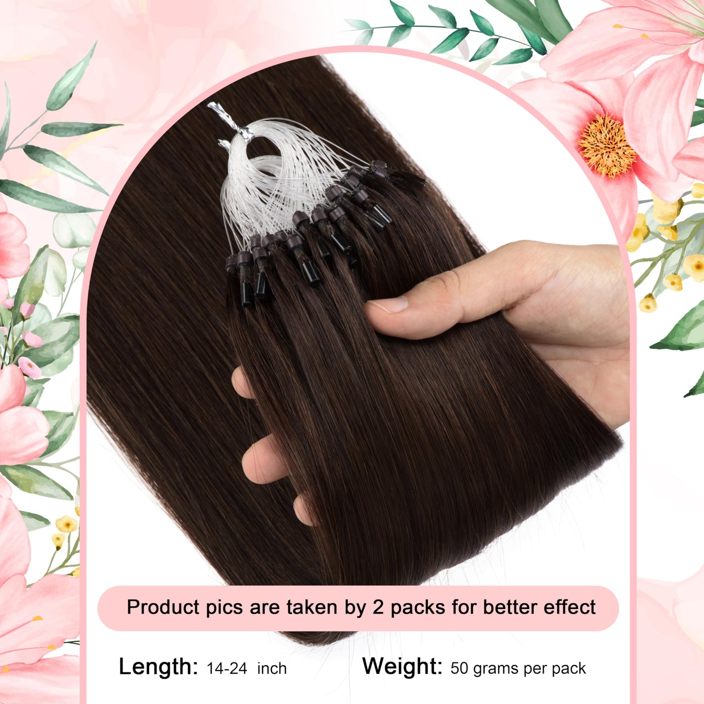 Kpvxxve Micro Link Brown Hair Extensions Human Hair Micro Loop Human Hair Extensions #2 Straight Natural Hair 16 Inch 1g/s 50g M