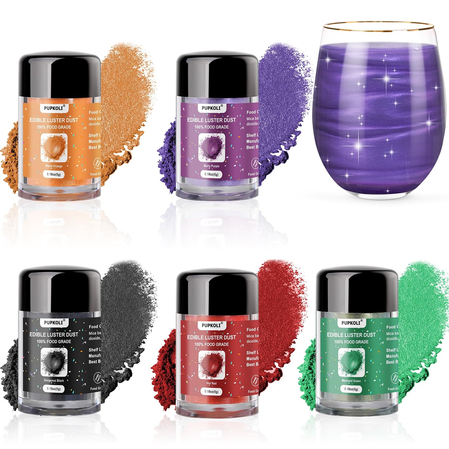5 Colors Edible Glitter Set, Edible Glitter for Drinks, Luster Dust Shimmer Powder for Cakes, Cocktails, Beverages, Strawberries