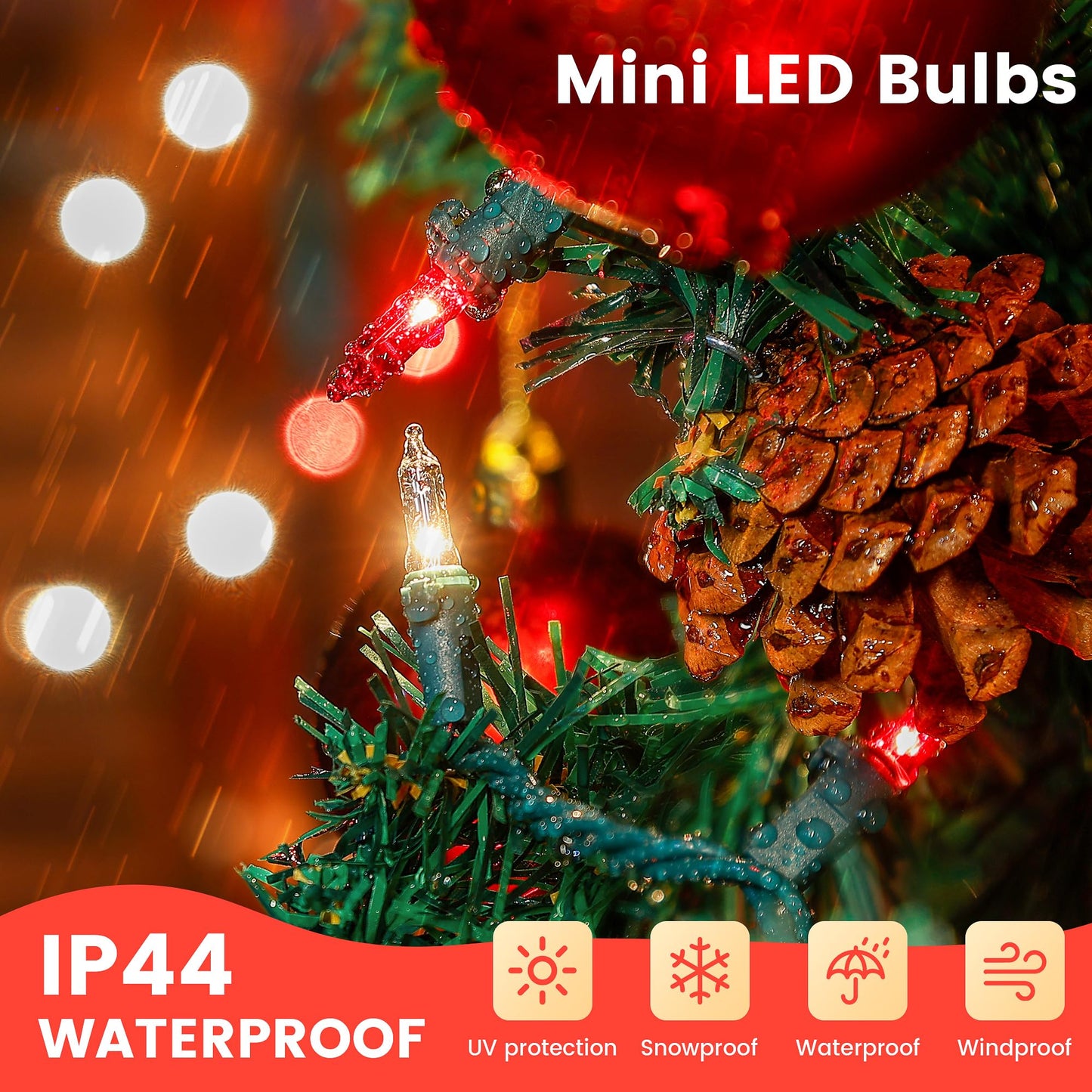 Woohaha Mini Christmas Lights 2 Pack 13Ft String Lights  120V Ul Plug Extendable Xmas Tree Lights For Christmas Patio Home Party Holiday Garden Indoor/Outdoor Decor(50 Count Red Clear)