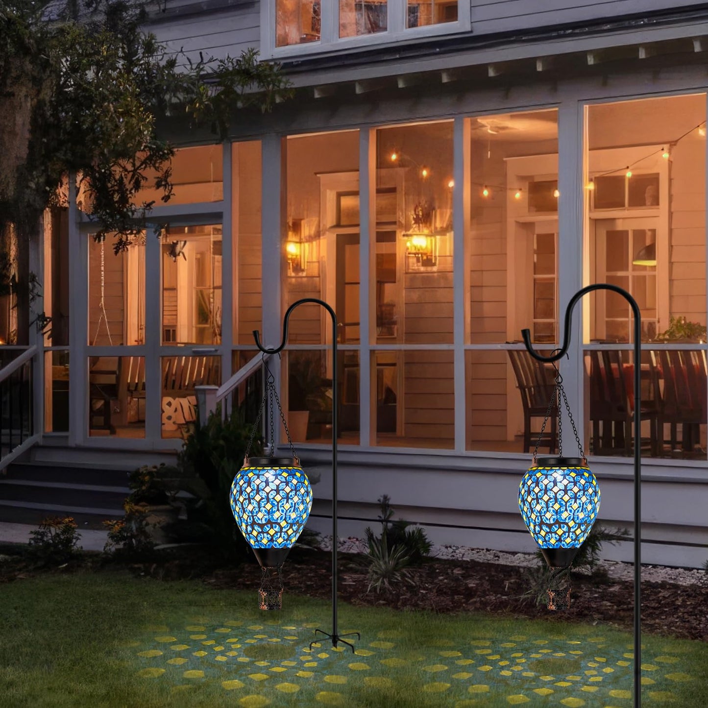 Dreamskip Mosaic Hot Air Balloon Solar Lantern With Flickering Flame  Blue Mosaic Hanging Solar Lantern Lights Outdoor Waterproof For Garden Patio Gifts For Women Mom Grandma