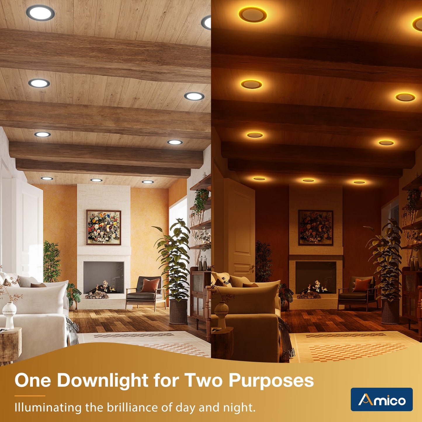 Amico 4 Pack Black 6 Inch 5Cct Led Recessed Ceiling Light With Night Light  2700K-5000K Selectable Ultra-Thin Recessed Lighting  12W=110W  1100Lm  Dimmable Canless Wafer Downlight Etl&Fcc