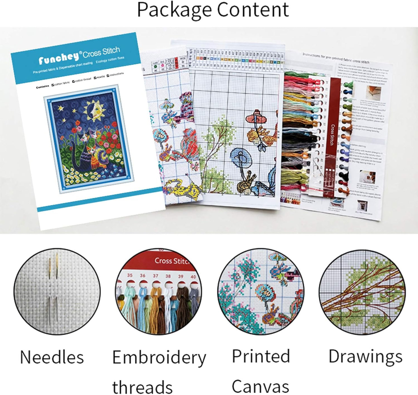 Funchey Stamped Cross Stitch Kits, DIY Cross Stitch Pattern for Adults Beginners Needlepoint Kits Embroidery Kit Arts and Crafts 11CT-Colorful Fox 16x20 inch