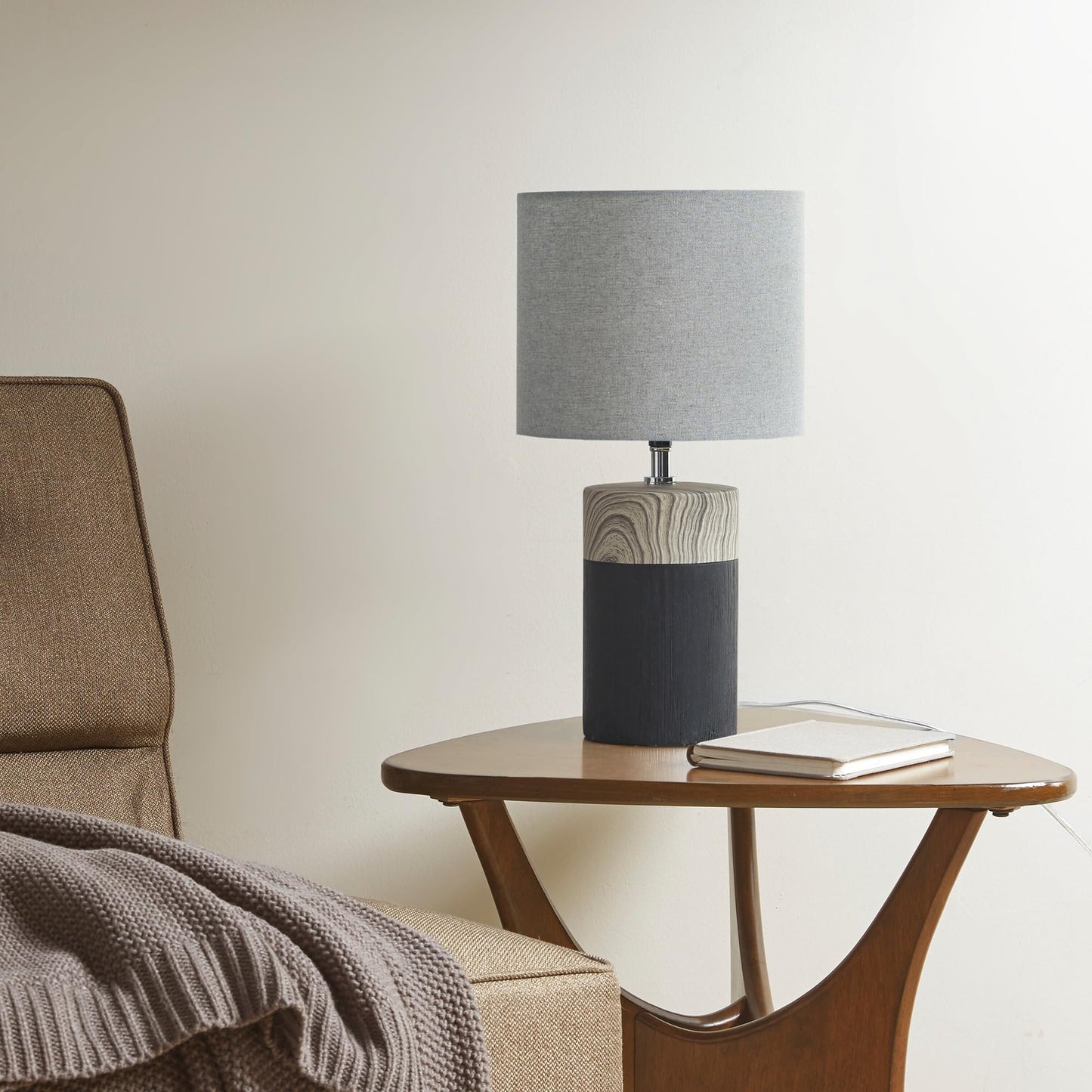 510 Design Nicolo Table Lamp, 2-Tone Ceramic & Woodgrain, 17.35 H, Grey, Nightstand/Desk Lamp, Model 5Ds153-0037
