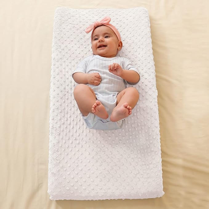 Baby Changing Pad Cover, Super Soft Plush Dot Diaper Changing Table Covers for Baby Girls and Boys, Ultra Comfortable, Safe for Babies, Fit 32"/34'' x 16" Pad (Beige)