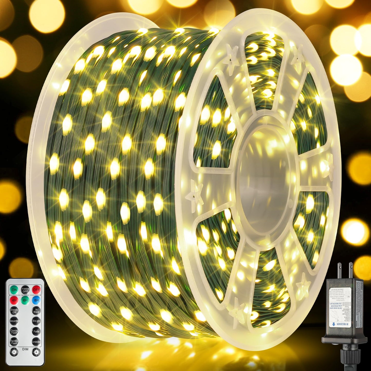 Larkvue 492Ft 1500 Leds String Lights With Remote  Dimmable 8 Modes Timer & Memory Function Fairy Rope Light For Christmas Tree Party Decor-Warm White