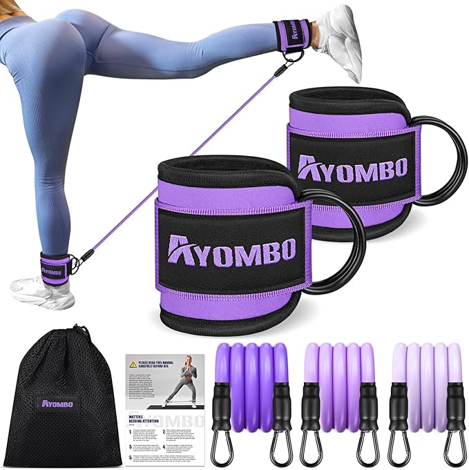 Ayombo Ankle Resistance Bands with Cuffs, Home Gym Workout Equipment, Lifting Glute Butt Exercise Equipment for Women, Ank...
