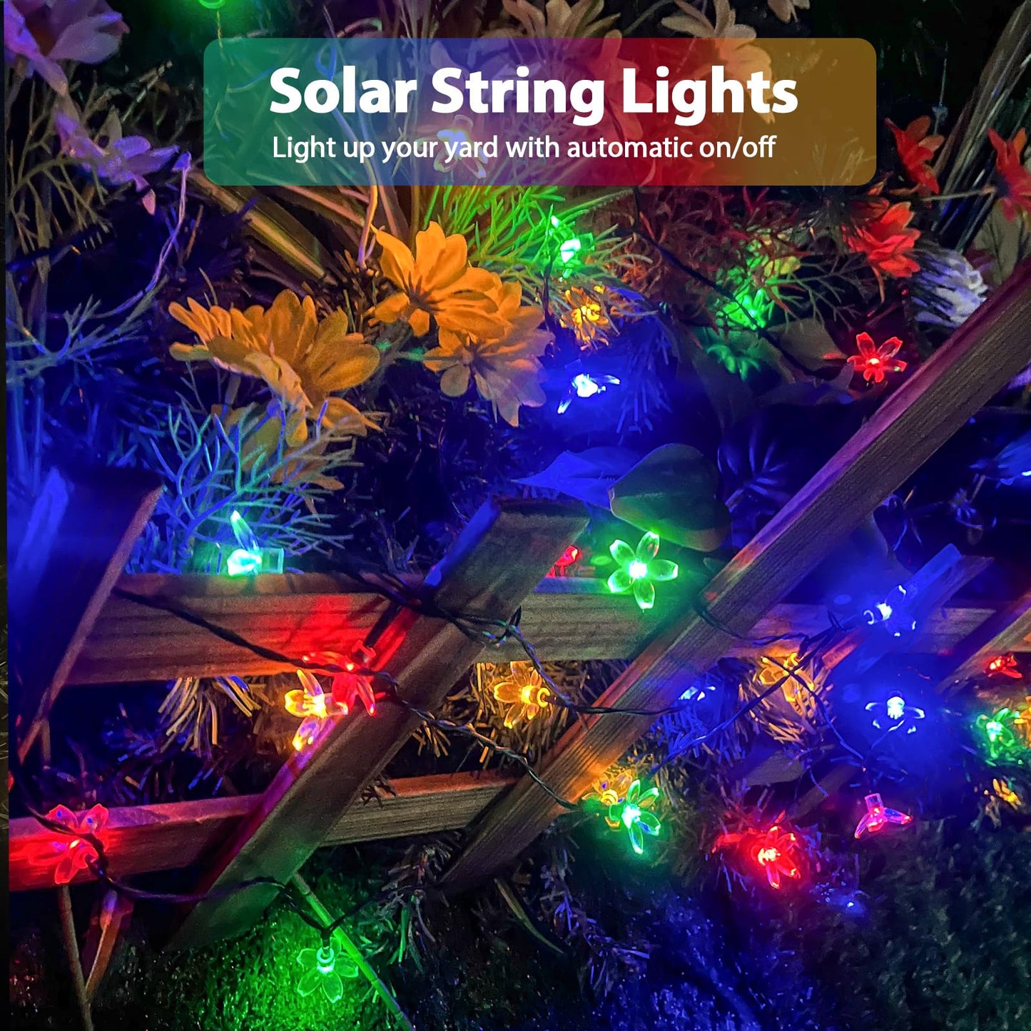 OZS 2PK Solar String Lights, 80 LED, 50FT, Cherry-Multicolor, Waterproof, 8 Lighting Modes, Garden Decor