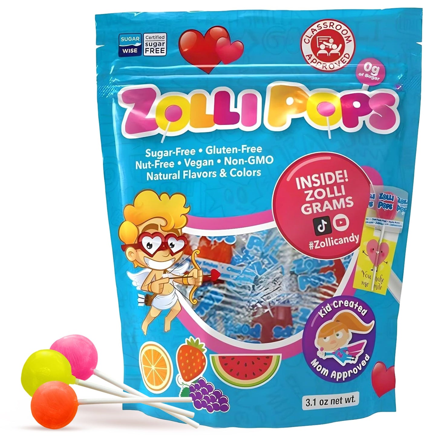 Zollipops - Valentines Day Pack - Clean Teeth Pops Sugar Free Candy with Xylitol, Dye-Free Lollipops - Keto & Diabetic-Friendly
