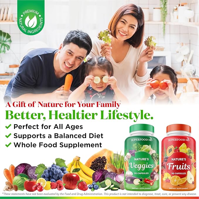 Superfood MD Fruits & Veggies Supplement - Whole Food Natural Superfoods - Supports Energy Levels, with Aloe Vera - Soy Free- 90 Count (Pack of 2)