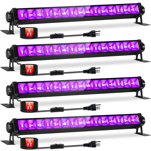 42W Black Light Bar for Glow in The Dark Party Supplies, LED Blacklights With 6ft Cord, Plug, and Switch, Stage Lighting, Neon Decor, Halloween Decorations, 4 Pack