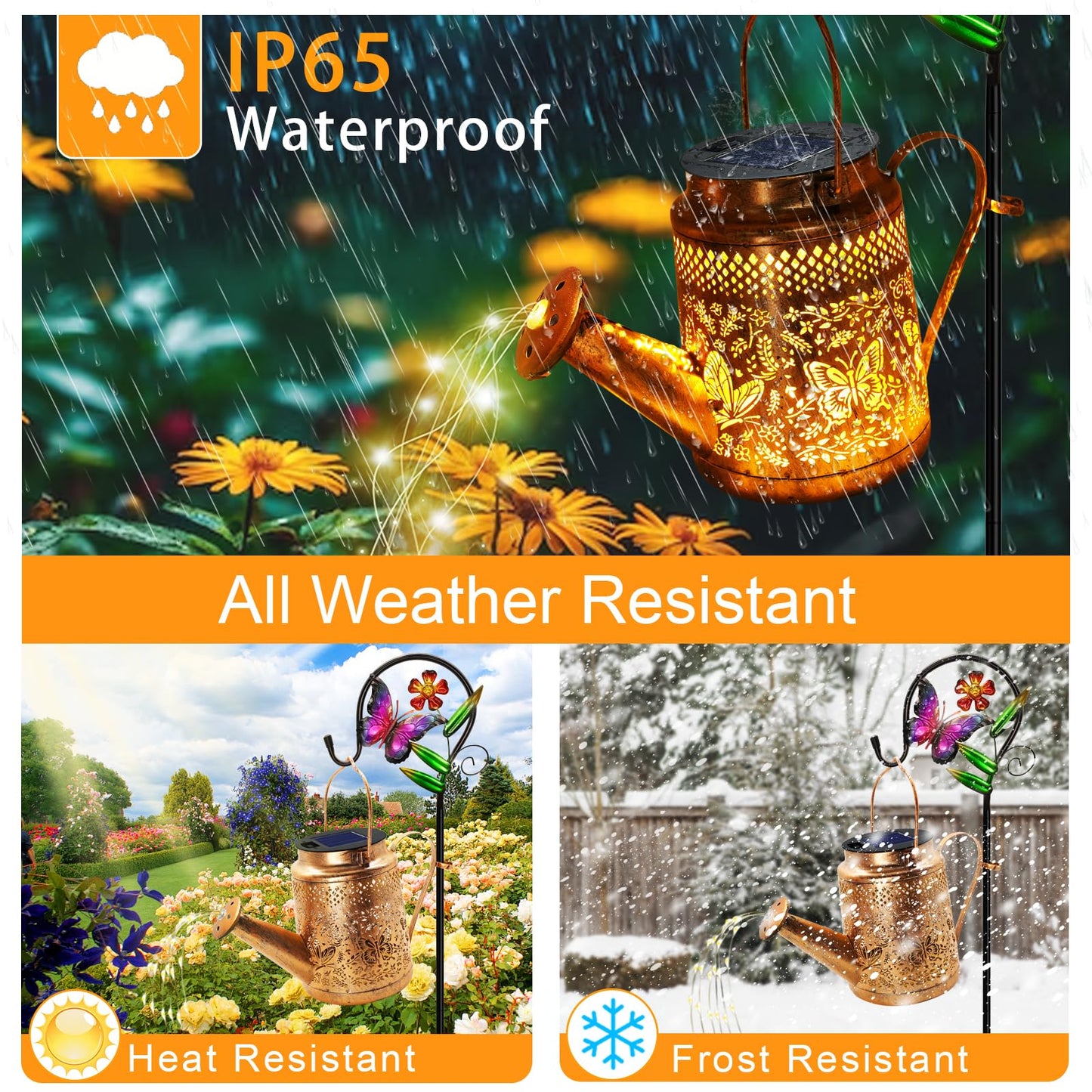 2 Pack Solar Powered Butterfly Watering Can Lights Waterproof Outdoor Decor With Shepherd Hook Hanging Patio Lights For Yard  Garden  Backyard Perfect Gardening Birthday Gift For Women  Mom  Grandma