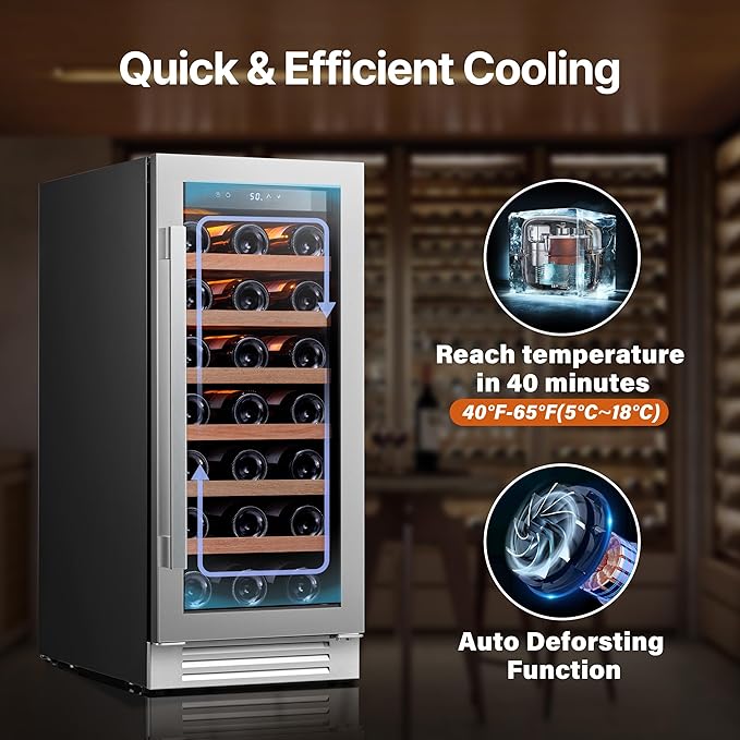 Ca'Lefort 15 Inch Wine Cooler Refrigerator, 33 Bottles Wine Coolers with Glass Door, 3 LED Built-in Compressor Fridge with Adjustable Shelves for Home Office Bar (3.0 cu.ft)