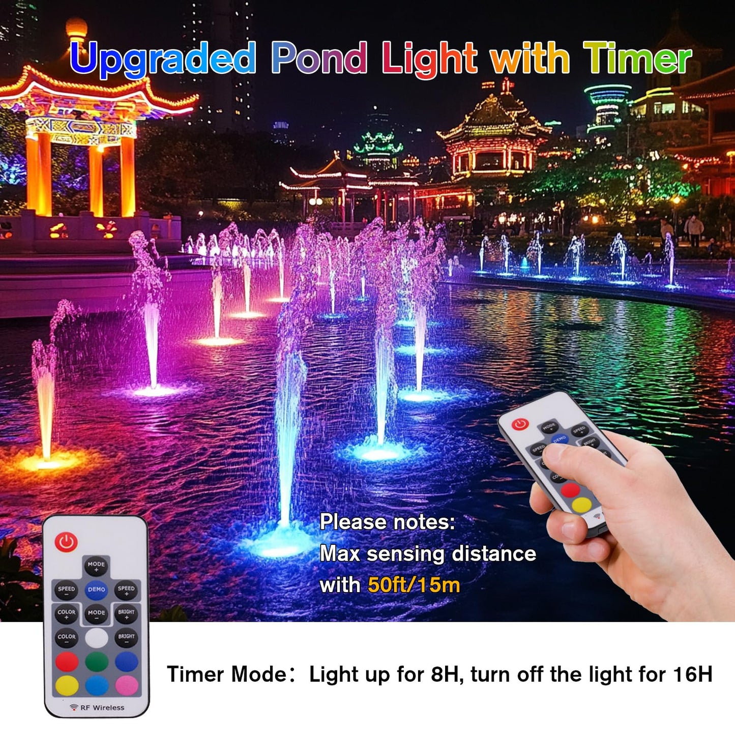 POPOSOAP RGB Underwater Pond Lights, IP68 Waterproof, 20 Colors, Remote Control, 4 Lights-RGB, Multicolor