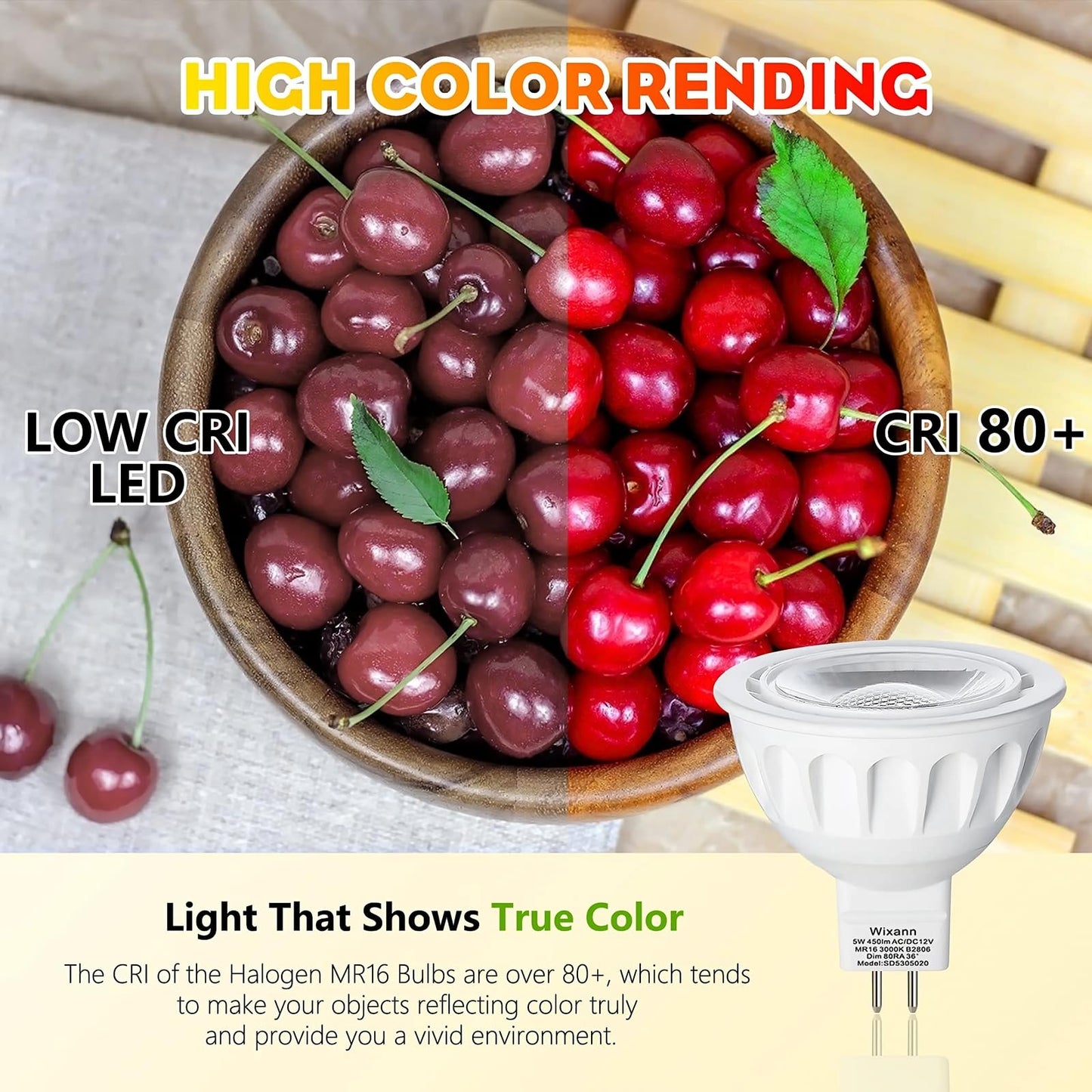 Wixann MR16 LED Bulb 5W 3000K Soft Warm White 450Lm GU5.3 Bi-Pin Base 6 Count Not Dimmable