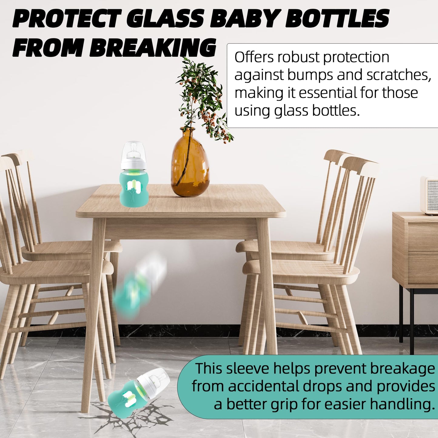 LuQiBabe (2-Pack, 5 oz) Silicone Baby Bottle Sleeves Compatible with Dr. Brown's Natural Glass Bottles Dishwasher-Safe Anti-Colic Baby Bottle Covers for Dr. Brown Wide-Neck Glass Bottles