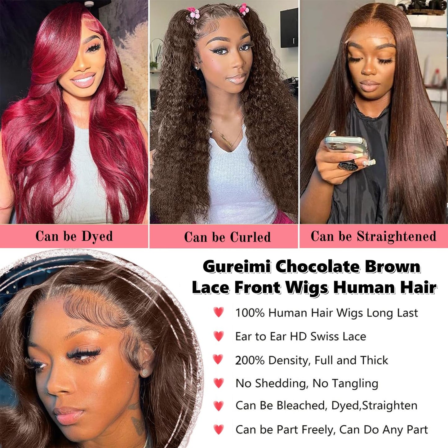 Gureimi 36 Inch Chocolate Brown Lace Front Wig 13x6 Lace Front Wigs Human Hair Body Wave Brown Wig Human Hair HD Lace Front Wigs