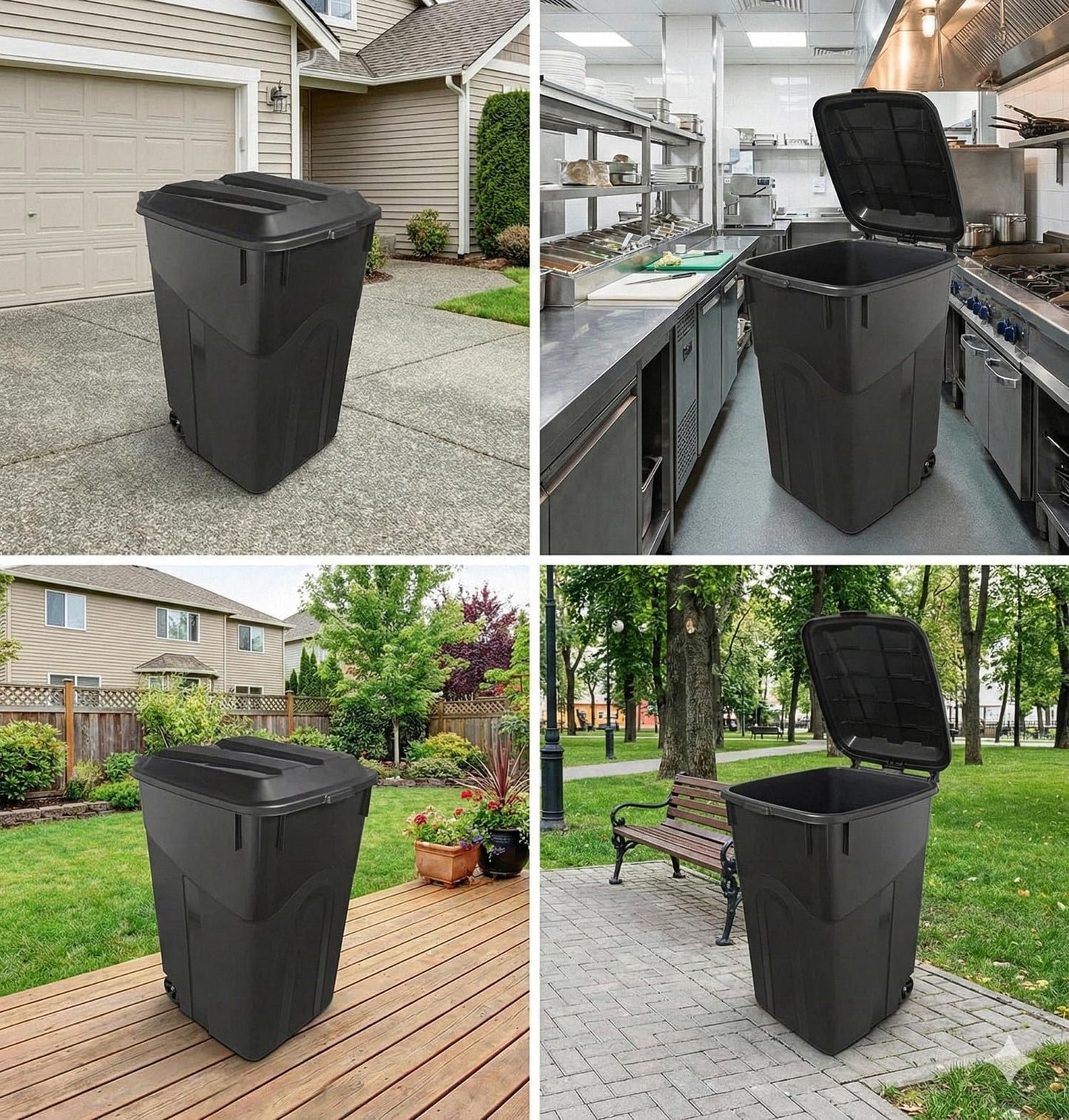 45 Gallon Large Trash Can with Attached Lid & Wheels Heavy Duty Wheeled Garbage Trash Can with Handle Heavy Duty Plastic Garbage Cans Click Lock Lid Design Perfect for Both Indoor Or Outdoor Use