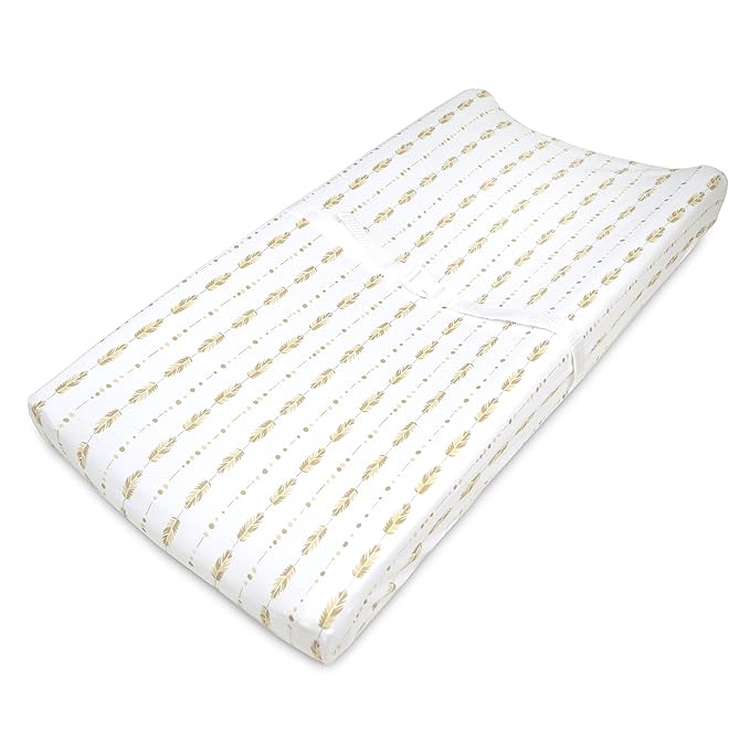 American Baby Company Printed 100% Cotton Knit Fitted Contoured Changing Table Pad Cover - Compatible with Mika Micky Bassinet, Taupe Feathers, for Boys and Girls