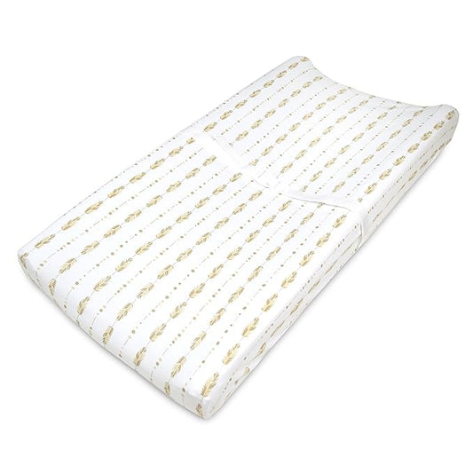 American Baby Company Printed 100% Cotton Knit Fitted Contoured Changing Table Pad Cover - Compatible with Mika Micky Bassinet, Taupe Feathers, for Boys and Girls