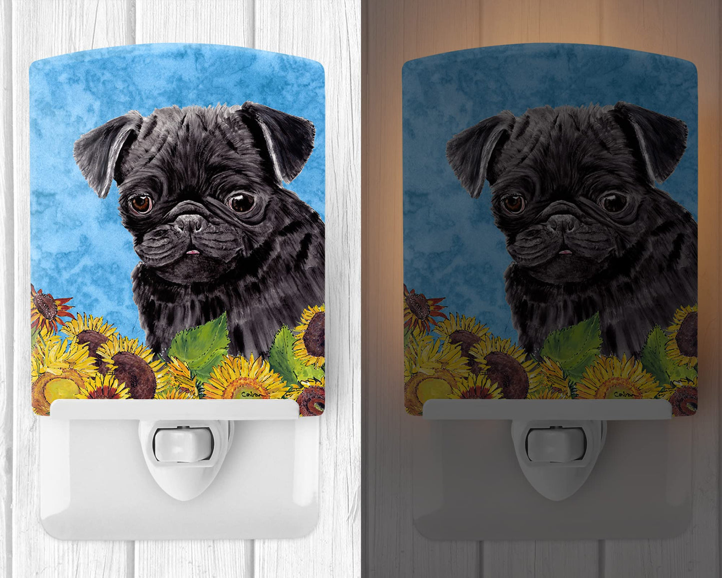 CarolineS Treasures Pug Ceramic Night Light, 6X4X3, Ul-Certified, Ideal For Bedroom, Bathroom, Multicolor, Model Sc9062Cnl