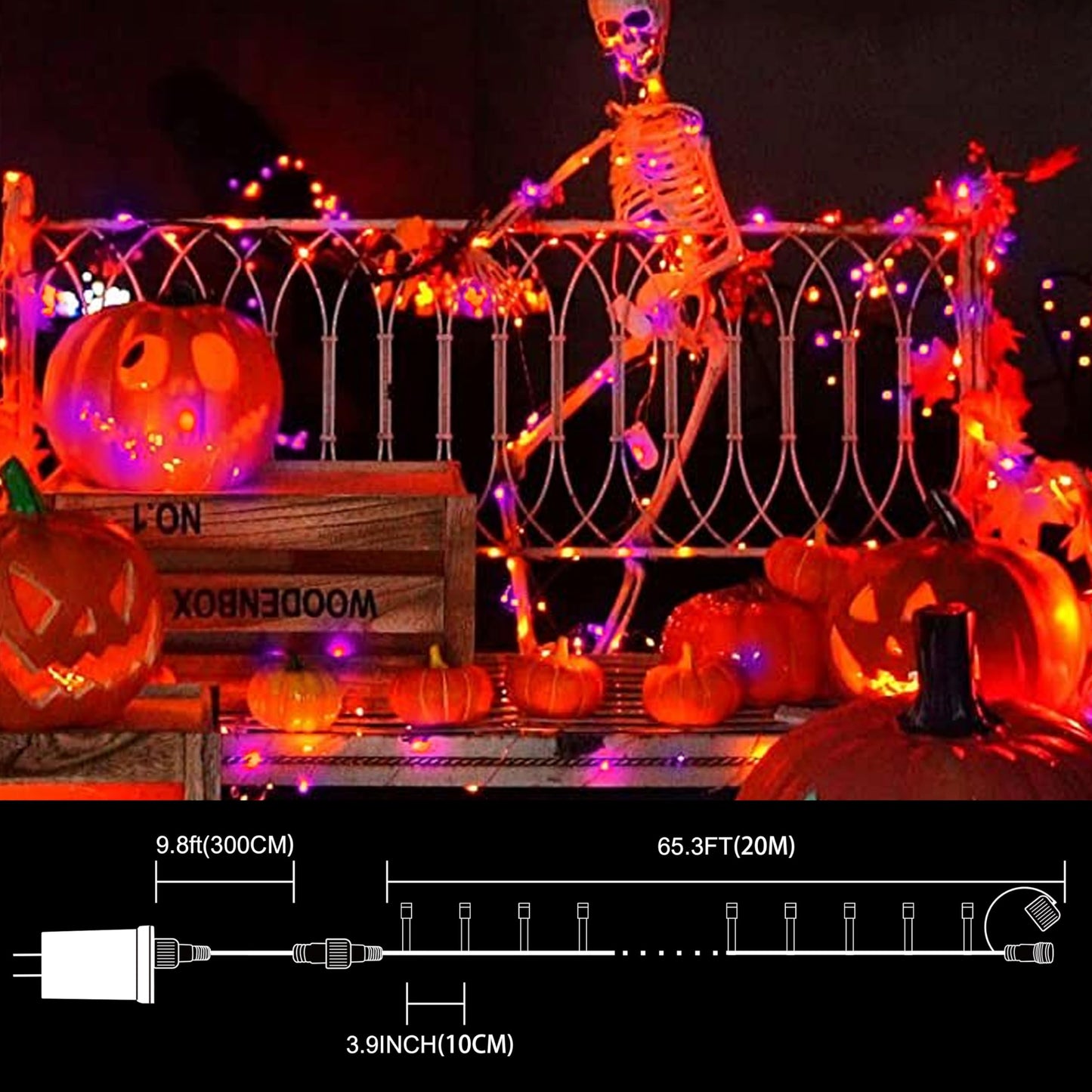 Lamphome 66Ft Halloween Decorative Mini Lights  200 Led Transparent Wire Fairy Starry String Lights Plug In  12 Lighting Modes  For Halloween Decoration Outdoor Party Decoration (Orange And Purple)